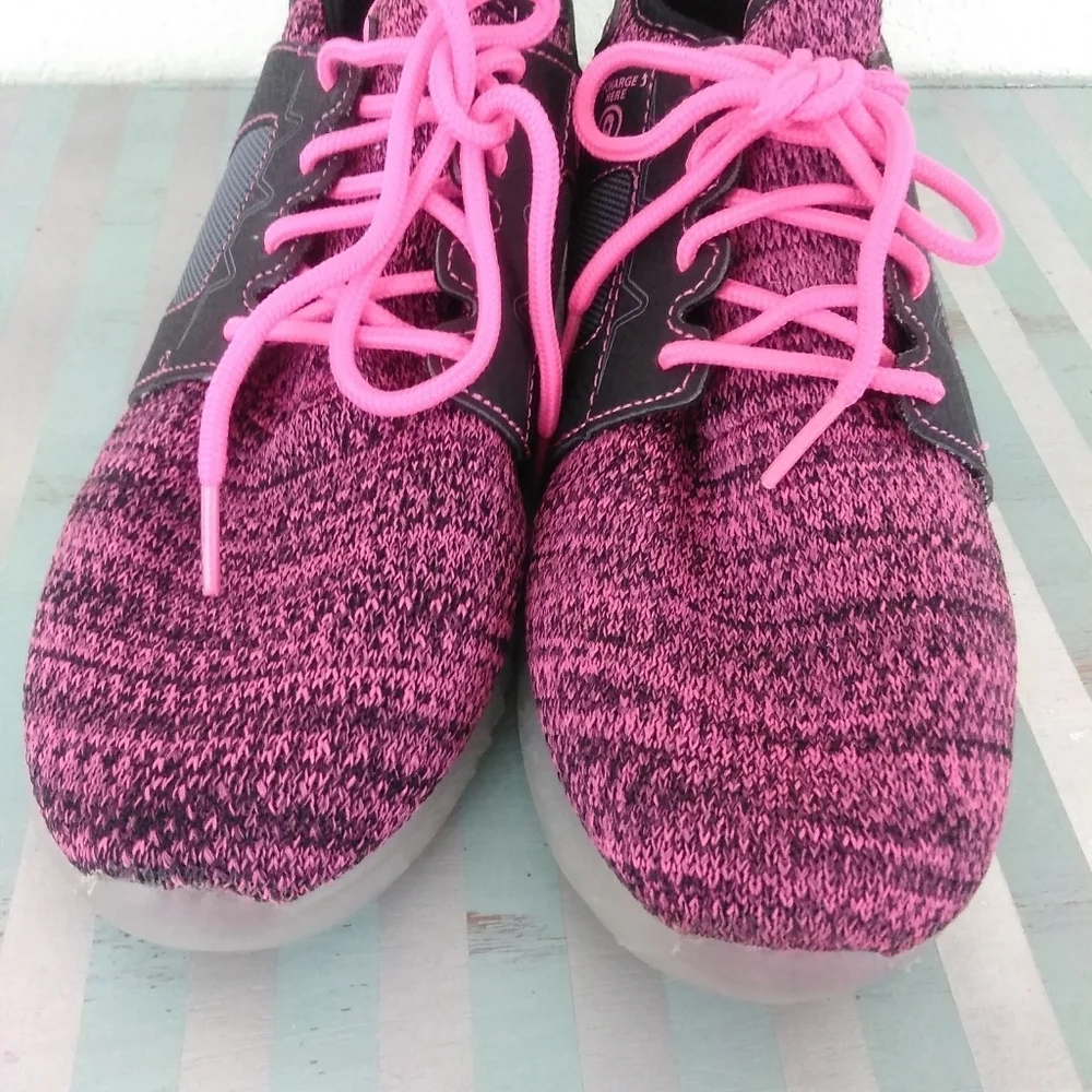 Flash Lights LED Light-Up Rechargeable Sneakers - Pink, Green, & Blue - Size 6